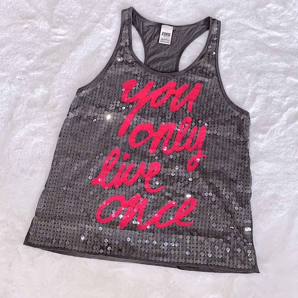 VS PINK 💕Yolo Sequin Bling 💕RACER BACK TANK TOP